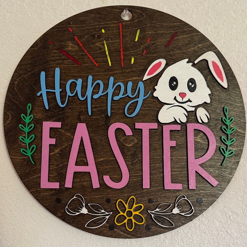 Hand Crafted Wooden " Happy Easter” Wooden Wall Sign Door Hanger